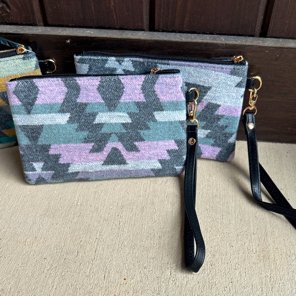 Geometric Pattern Clutch with Wrist Strap